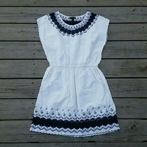 J Crew White and Navy Embroidered Dress Sz 8